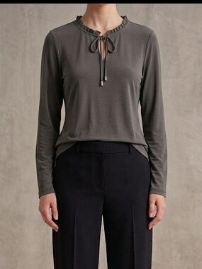 Calvin Klein Charcoal Ruffle Tie Blouse